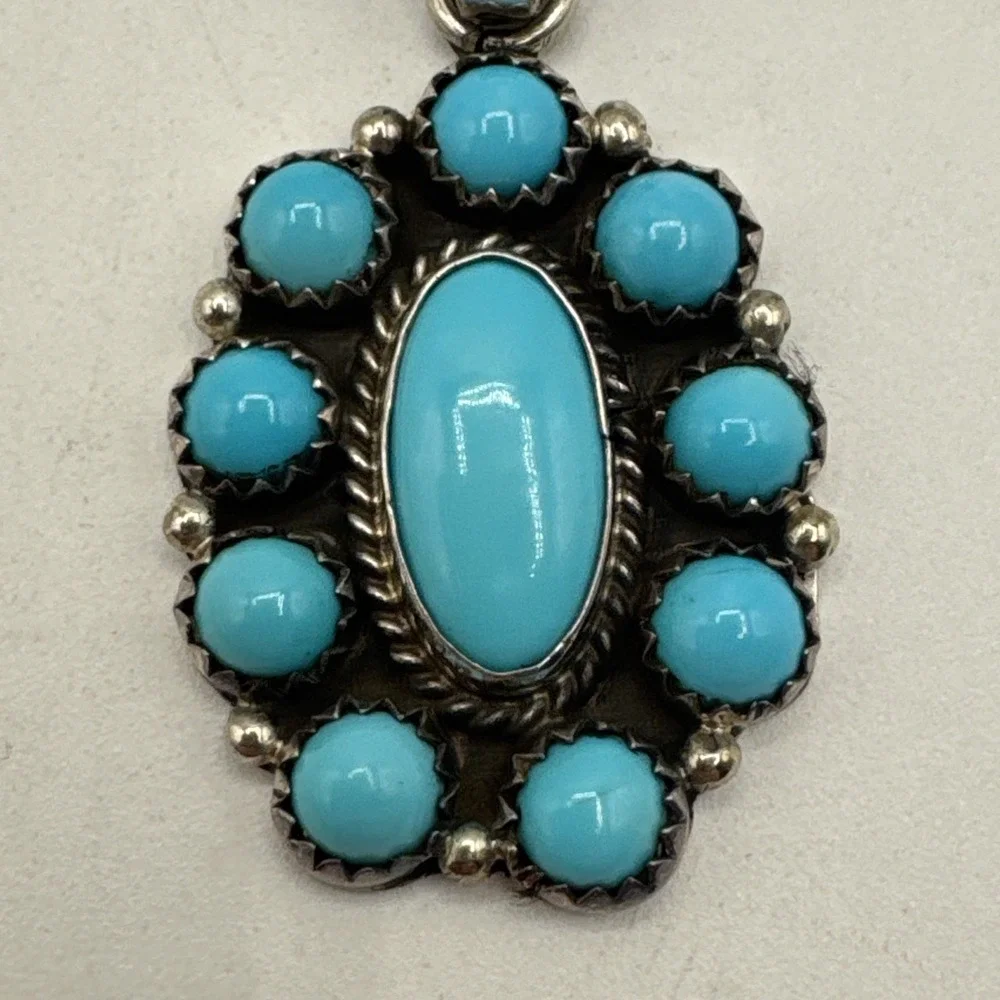 Vintage Southwestern Pendant Necklace Turquoise Sterling Silver Weighs 6.33g - Picture 2 of 5